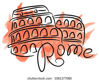 Rome Italy Coliseum sketch with watercolor grunge vector illustration