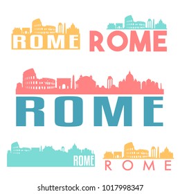 Rome Italy Flat Icon Skyline Vector Silhouette Design 