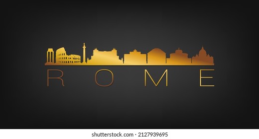 Rome, Italy Gold Skyline City Silhouette Vector. Golden Design Luxury Style Icon Symbols. Travel and Tourism Famous Buildings.