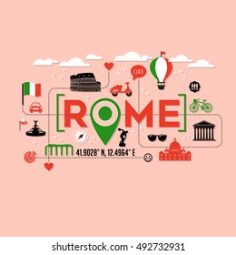 Rome Italy icons and typography design for cards, banners, t-shirts and posters