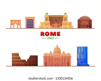 Rome ( Italy ) landmarks with panorama in white background. Vector Illustration. Business travel and tourism concept with modern buildings. Image for presentation, banner, web site