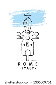 Rome, Italy motorcycle rider vector illustration and typography design