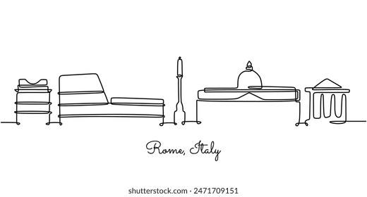 Rome Italy skyline continuous line drawing. Building and architecture concept. Vector illustration minimalist design hand drawn.