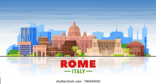 Rome ( Italy ) skyline with panorama in sky background. Vector Illustration. Business travel and tourism concept with modern buildings. Image for presentation, banner, web site.