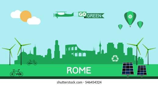 Rome Italy skyline silhouette flat design vector, green city concept