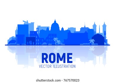 Rome ( Italy ) skyline silhouette with panorama in white background. Vector Illustration. Business travel and tourism concept with modern buildings. Image for presentation, banner, web site.