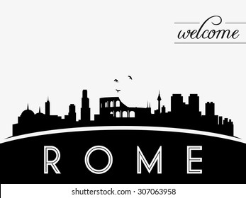 Rome Italy skyline silhouette vector illustration, black and white design.