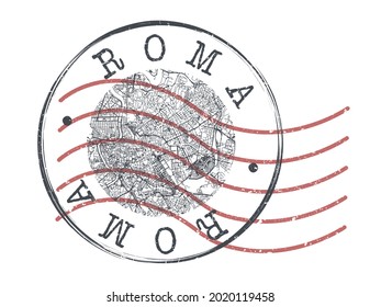 Rome, Italy Stamp Map Postal. Silhouette Seal Roads and Streets. Passport Round Design. Vector Icon. Design Retro Travel National Symbol.