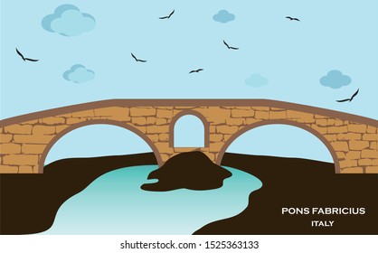 Rome, Italy. The Tiberina Island and the Pons Fabricius or Ponte dei Quattro Capi, is the oldest Roman bridge in Rome