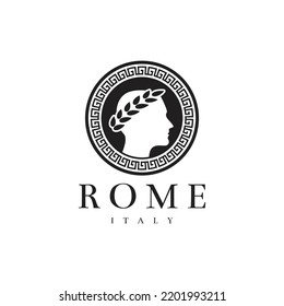 Rome Italy Tour, Roman Emperor Julius Caesar Head Vector Logo Template