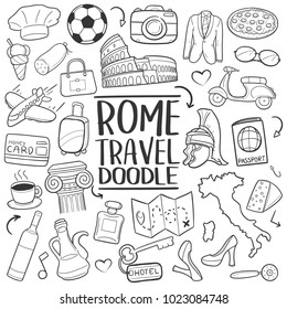 Rome Italy Travel Traditional Doodle Icons Sketch Hand Made Design Vector