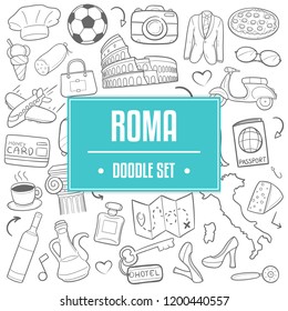 Rome Italy Travel Traditional Doodle Icons Sketch Hand Made Design Vector