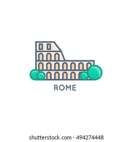 Rome, Italy Vector Flat Line Illustration