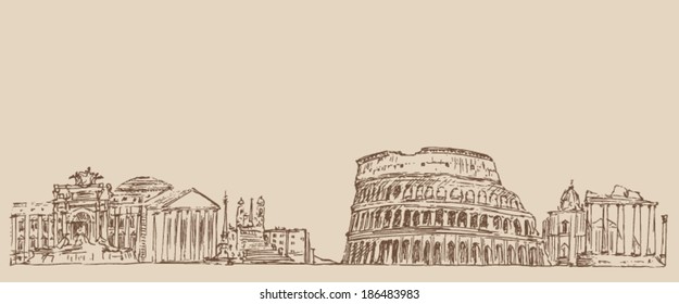 Rome, Italy vintage engraved illustration, hand drawn