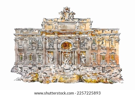 Rome italy watercolor hand drawn illustration isolated on white background