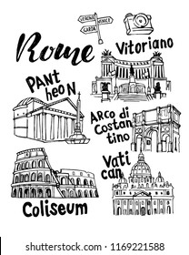 Rome Landmark Vector Sketch Set. Famous historical landmark