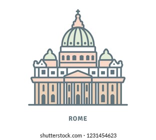 Rome line icon. Saint Peters Basilica at The Vatican vector illustration.