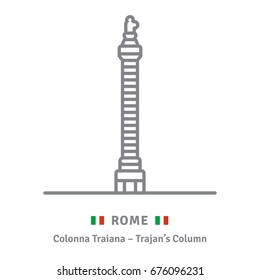 Rome line icon. Trajans Column and Italian flag vector illustration.