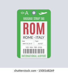 Rome Luggage Tag. Airport Baggage Ticket. Travel Label. Vector Illustration.  