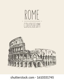 Rome main attraction, Colosseum isolated on background. Hand drawn, sketch, vector illustration