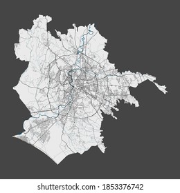 Rome map. Detailed map of Rome city administrative area. Cityscape panorama. Royalty free vector illustration. Outline map with highways, streets, rivers. Tourist decorative street map.