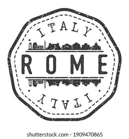 Rome, Metropolitan City of Rome, Italy Stamp Skyline Postmark. Silhouette Postal Passport. City Round Vector Icon. Vintage Postage Design.