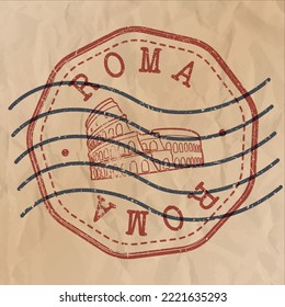 Rome, Metropolitan City of Rome, Italy Stamp City Travel Passport. Design Retro Symbol Country. Old Vintage Postmark.