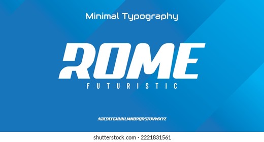 ROME Modern abstract digital alphabet font. Logo creative font, type, technology, movie, digital, music, movie. Font and illustration in vector format.