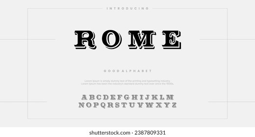 Rome Modern abstract digital alphabet font. Minimal technology typography, Creative urban sport fashion futuristic font and with numbers. vector illustration