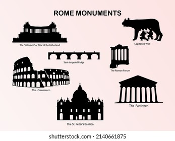 rome monuments black vector silhouettes