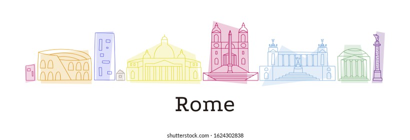 Rome monuments and buildings of the city. Colorful doodle style.