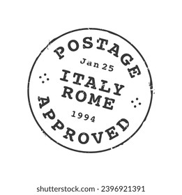 Correo y sello postal de Roma. Sobre de carta, tarjeta de saludo o paquete Italia sello de tinta de ciudad, envío de correo Sello vectorial de la ciudad europea retro o salida de postal país, región o huella de Roma