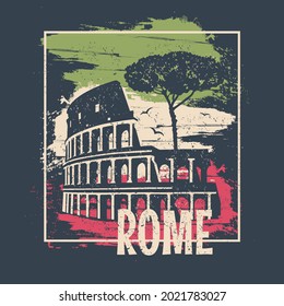 Rome poster abstract design. Typography for t-shirt print with Eiffel Tower.Vector Illustration.