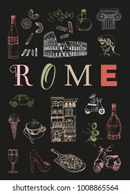 Rome poster. Vector set of landmarks of Rome