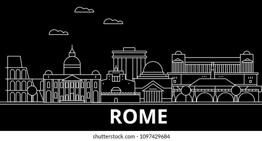 Rome silhouette skyline. Italy - Rome vector city, italian linear architecture, buildings. Rome travel illustration, outline landmarks. Italy flat icon, italian line banner