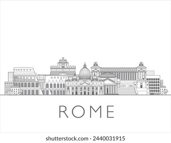 Rom Skyline Stadtbild Illustration in Schwarz-Weiß