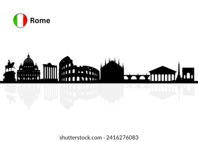 Rom Skyline, Rom Stadtlandschaft, Rom Wolkenkratzer Gebäude Vektor Silhouette. Vektorgrafik