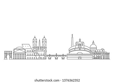 Rome skyline, Italy. Line art style vector illustration