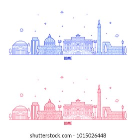 Rome skyline, Italy. This illustration represents the city with its most notable buildings. Vector is fully editable, every object is holistic and movable