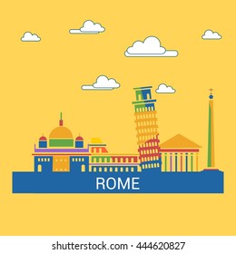 Rome Skyline Landmark city vector illustration.