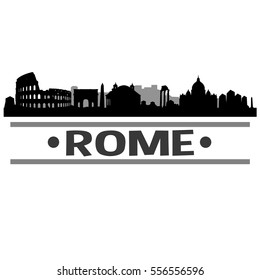 Rome Skyline Silhouette. Cityscape Vector Famous Buildings Clip Art Design.