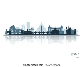 Rome skyline silhouette with reflection. Landscape Rome, Italy. Vector illustration.