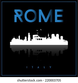 Rome skyline silhouette vector design on parliament blue and black background.