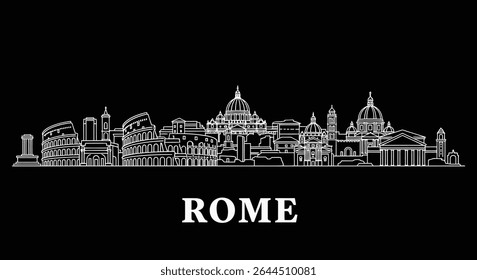 Roma Skyline Silhueta Branco Vetor em Preto.
