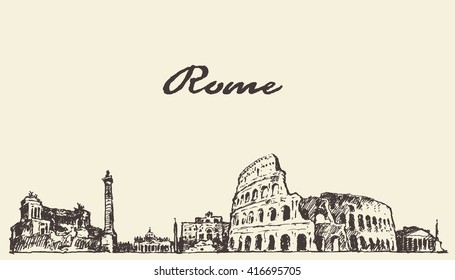 Rome skyline, vintage engraved illustration, hand drawn, sketch