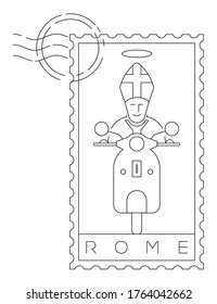 Rome stamp minimal linear vector illustration and typography design, italy