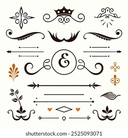 Roma Estilo Elementos Caligráficos Ornate Dividers e Headpiece Definir ilustração vetorial.
