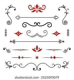 Rome Style Calligraphic Design Elements Ornate Dividers and Headpieces Set vector illustration.