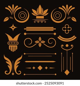 Rome Style Calligraphic Design Elements Ornate Dividers and Headpieces Set vector illustration.