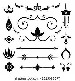 Rome Style Calligraphic Design Elements Ornate Dividers and Headpieces Set vector illustration.